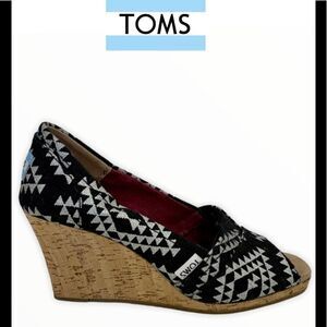 Toms Aztec peep toe canvas & cork wedge sandals